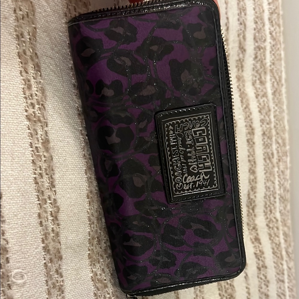 Coach Purple Leopard Zip-Around Wallet